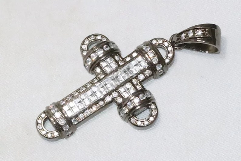 Vintage Sterling Silver Cubic Zirconia Cross Pendant