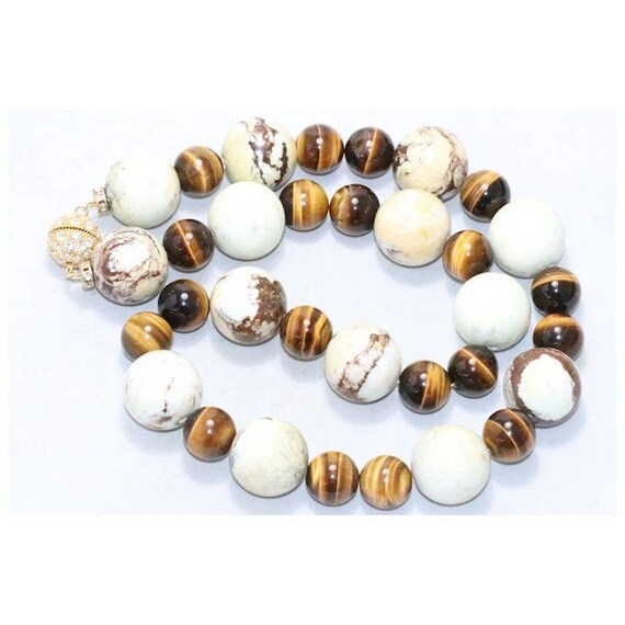 White Jasper Tiger Eye Beaded Necklace - image 3