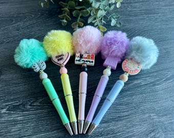 Kawaii Fluffy Pom Pom Pen Set: Pastel Stationery Gift