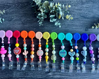 Beaded Badge Reel, Cute Retractable ID Holder, Fun Nurse Badge Reel, Colorful Aesthetic Badge Clip, Office Lanyard, Teacher Work Badge