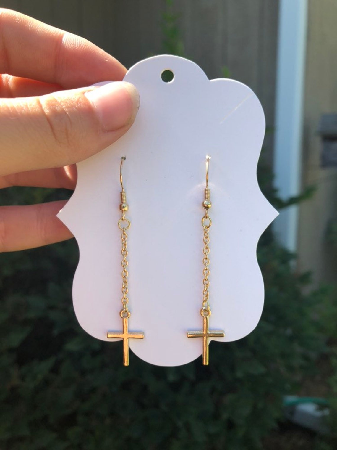 Dangle Chain Cross Earrings Silver or Gold Etsy
