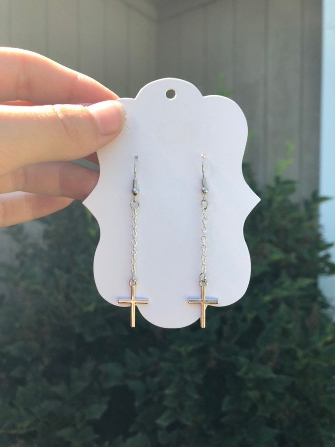 Dangle Chain Cross Earrings Silver or Gold Etsy