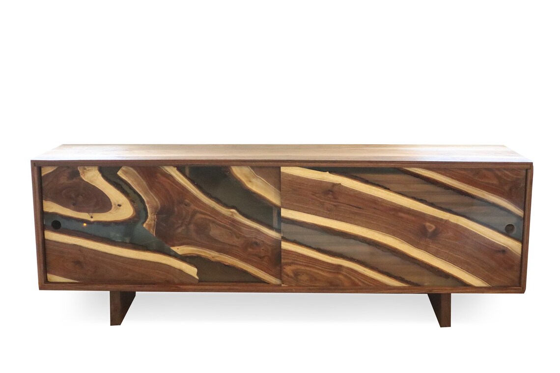 Solid Walnut Live Edge Mid Century Modern Media Console Etsy
