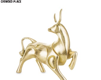 Statue du zodiaque taureau, sculpture de taureau doré en résine, accessoire de bureau de taureau, figurine du Far West, sculpture moderne, cadeau déco Feng Shui