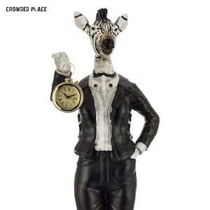 Zebra figurine with clock 23", Black and white zebra sculpture with quartz mechanizm, Modern statue decor, Home decor, Zebra decor gift