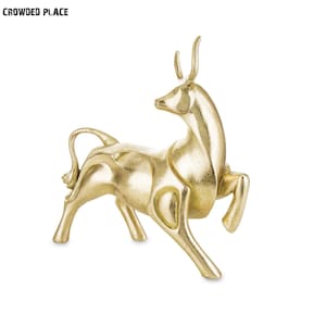 Taurus Zodiac Statue, Golden Bull Resin Sculpture, Bull Office Desk Accessory, Wild West Figurine, Modern Sculpture, Feng Shui Decor Gift