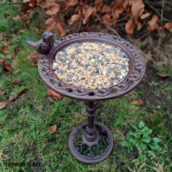 Mangeoire à oiseaux en fonte, Table de bain pour oiseaux de jardin, Ornement extérieur de patio fait main, Mangeoire à oiseaux rustique vintage, Décoration de jardin, Déco statue d'oiseau