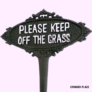 Panneau « Please keep off the grass », Plaque en fonte pour le jardin, Déco de jardin de 23 cm, Panneau paysager en métal, Zone de croissance de l'herbe, Panneau herbe