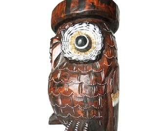 Wood owl stool, Hand carved wooden stool, Wood plant pot stand, Hand painted stool owl, Animal wooden step stool, Wooden coffee table deco
