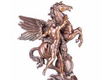 Mythological Bronze Figure, Perseus with the Head of Gorgon Medusa and Pegasus, High Quality Bronze Sculpture Art, Bronze Decor for Home