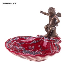 Porcelain soap dish or a bronze cupid cup, Soap dish with Cherub Made of Porcelain and Bronze, Cupid Amor Home Decor, Exclusive home decor