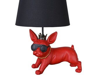 Red bulldog lamp, French bulldog statue lamp, Modern lamp art decor, Dog lamp, Table lamp for bedroom, Bedside living room lamp, Table lamp