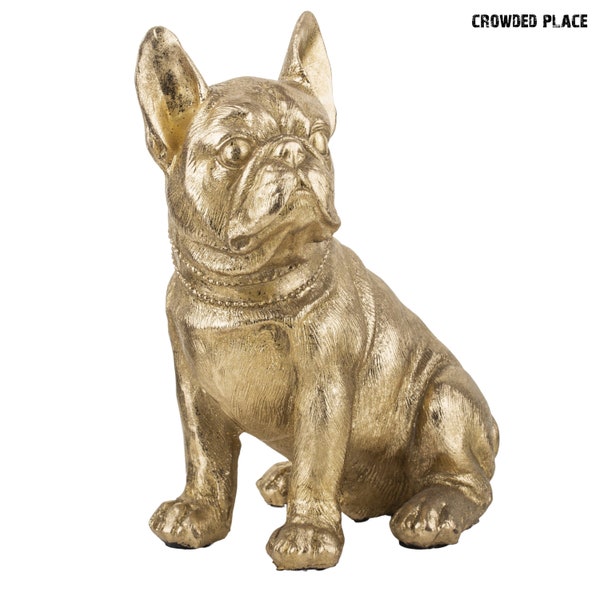 Gold sitzende Bulldogge Figur, Housewarming Geschenk für Tierliebhaber, Französische Bulldogge Statue, Gold Bulldogge Ornament, Schreibtisch Regal sitzender Hund
