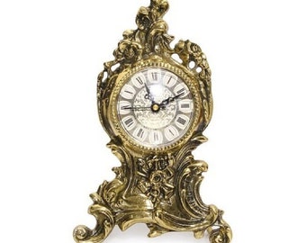 Brass alloy clock, Quartz mantel clock, Desk clock, Table clock retro style, Detailed decorations brass, Fireplace clock, Mechanical clock