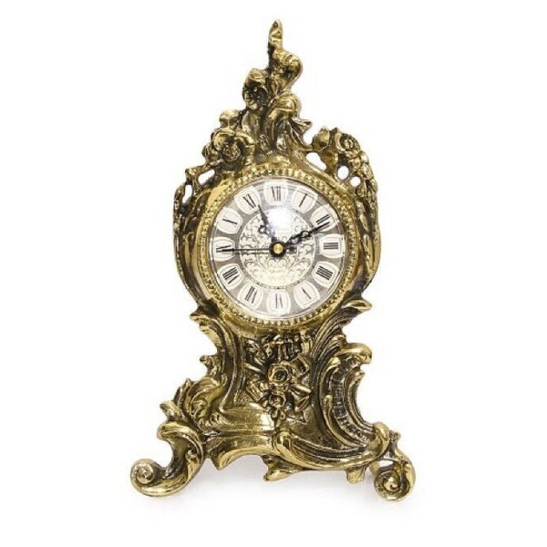 Brass alloy clock, Quartz mantel clock, Desk clock, Table clock retro style, Detailed decorations brass, Fireplace clock, Mechanical clock