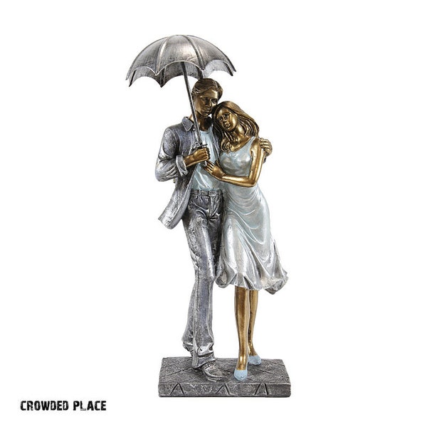 Figurine décorative d'un couple amoureux sous un parapluie, cadeau pour la Saint-Valentin en polyrésine 27,4 cm, figurine sur le socle, Saint-Valentin