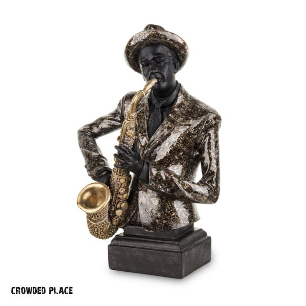 14" Saxophone musician statute, Sax player sculpture, Jazz band statue, African music decor, Musical gift art, Musician figurine decoration