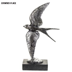 Silver swallow figure 17" inch, Vintage solid bird figurine, Bird statue, Swallow in flight wild bird sculpture, Gift for bird lovers