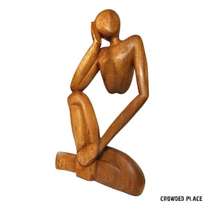 Handmade wooden sculpture 12”, Abstract hand carving wood figure, Handcrafted art, Wooden statue, CrowdedPlace