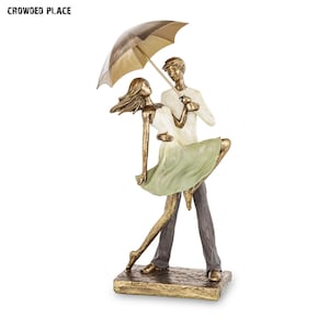 Couple in Love with umbrella, Woman and Man, Dance Couple, Gift for Wedding, Handmade Statue, Lovers in Embrace, Art Object For Lovers Gift