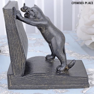 Cat Bookends in Antique Style Finish with Playful Cat Sculptures for Shelf Decor and Book Organization in Home Library