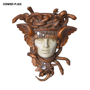 Medusa console for wall 10&quot;x9&quot;, Gold medusa wall decor, Greek mythological, Gold plated decor, Wall console sculpture, Wall hanging plaque