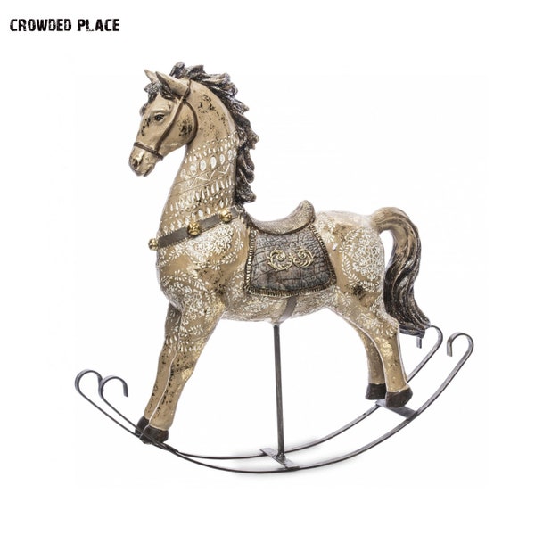 Decorazione cavallo a dondolo, scultura cavallo d'infanzia, giocattoli per bambini, decorazione da tavolo, arte regali cavallo, scultura cavallo a dondolo, cavallo stile vintage