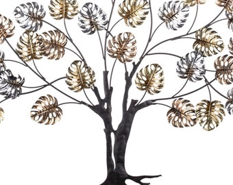 Grote metalen levensboom wanddecoratie: 3D-sculptuur (29x27 cm)