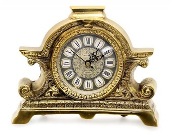 Brass mantel clock empire style, Exclusive table clock, Vintage desktop clock, Antique mantel clock, Art deco style, Living room clock gift
