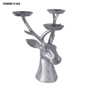 Beautiful candlestick with a deer&#39;s head, Silver deer with a magnificent antler in which candles are placed,Silver candlestick,Unique decor