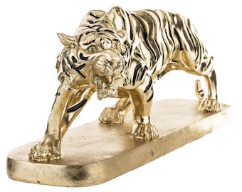 Gold Tiger Figurine, Decorative Golden Tiger Statue, Luxury Animal Sculpture, Unique Home Decor Accent
