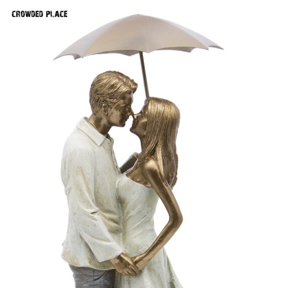 Figurine D'amant S'embrassant en Résine Dorée, 10 Pouces, Statue de Visage de Couple D'amour, Sculpture Abstraite Créative, Art de Bureau pour la