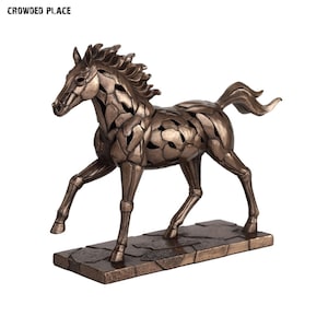Horse Sculpture on Base, Horse Decoration, Animal Sculpture Decor, Vintage Gold Horse Statue, Living Room Decor, Office Decoration