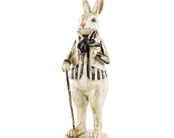 Estatueta de coelho branco: decoração de Alice no País das Maravilhas, escultura de resina estilo vintage