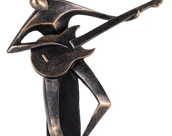 Abstract Guitarist Sculpture, Modern Bronze Resin Musician Statue