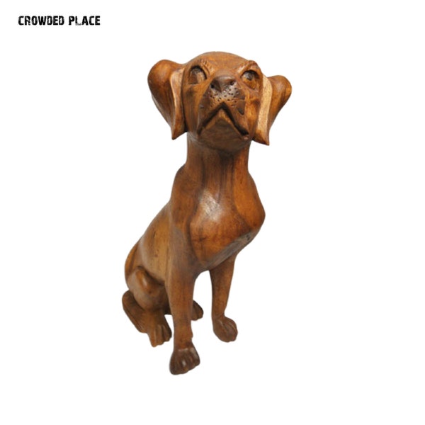 Scultura di cane in legno fatta a mano 15", Statua di cane, Figurina di cane intagliata a mano, Legno intagliato, Decorazione domestica carina, Regalo per amante dei cani, Deco domestico unico