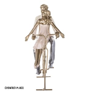 Valentine&#39;s Day figurine for lovers, Couple on a bicycle 10&quot; inch, Biking wedding love, Gift for girlfriend, Statuette for the living room
