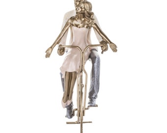 Valentine&#39;s Day figurine for lovers, Couple on a bicycle 10&quot; inch, Biking wedding love, Gift for girlfriend, Statuette for the living room