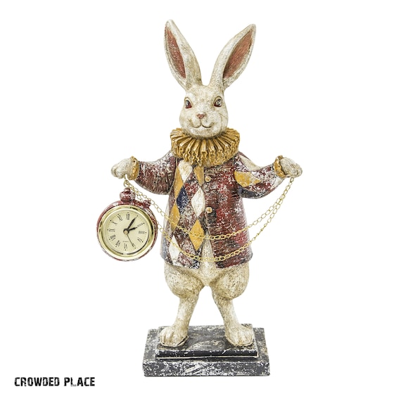 Kaninchen Figur mit Uhr 28,5 cm, Alice im Wunderland Dekor