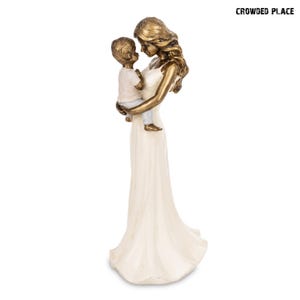 Mother and Child Figurine, Elegant Family Sculpture, Bronze and White Resin Statue, Unique Home Decor Accent