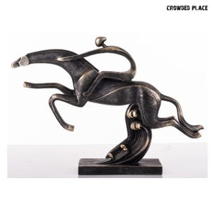 Abstract Horse and Rider Sculpture, Bronze Finish Equestrian Statue, Modern Decorative Art Piece, Stylish Home Accent