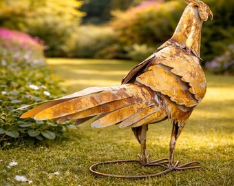 Metalen fazant sculptuur handgeschilderde tuin vogel standbeeld outdoor rustieke cottage decor ornament