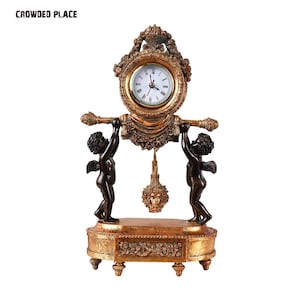 Horloge de cheminée avec petits anges, horloge stylisée de style baroque, horloge Art nouveau avec anges, décoration d&#39;intérieur vintage, horloge dorée