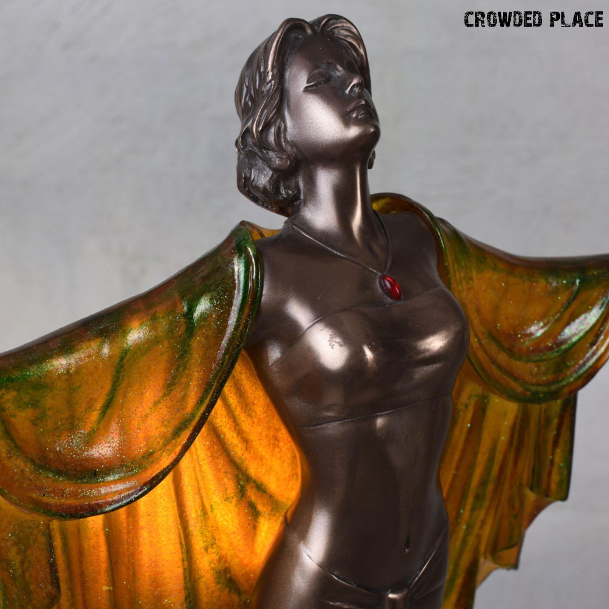 Art Deco Lady Lamp with Yellow Cloak – Illuminated Female Sculpture Table Light, Vintage Style Resin Lamp for Glam Home Decor Gift