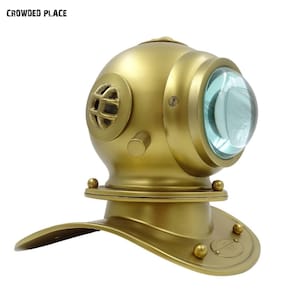 Gold Divers Clock Diving Helmet, Scuba Marine Diver&#39;s Helmet-Replica Decor, Metal Vintage Desktop Clock, Antique Mantel Clock, Retro Clock