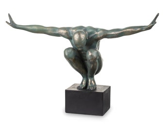 Male Athlete Statue, Patinated Green and Gold Sculpture, Modern Art Interior Design, Bodybuilder Sportsman Figurine, Exclusive Home Decor