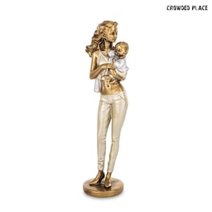 Mother and Baby Figurine, Gold and White Resin Sculpture with women and her baby, Elegant Family Decor Accent, Stylish Mom Statue, Sculpture