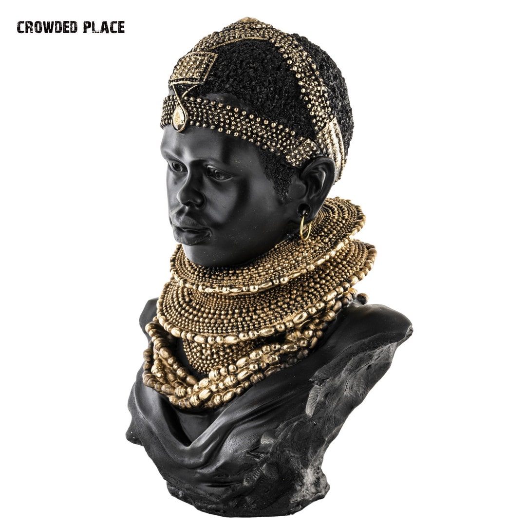 African Woman Sculpture Bust, Tabletop Bust Decor, Woman Statue