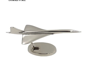 Modelo del avión Concorde, Estatuilla del Concorde, Avión de pasajeros turborreactor Concorde de aluminio, Estatuilla elegante de plata, Idea de regalo para él