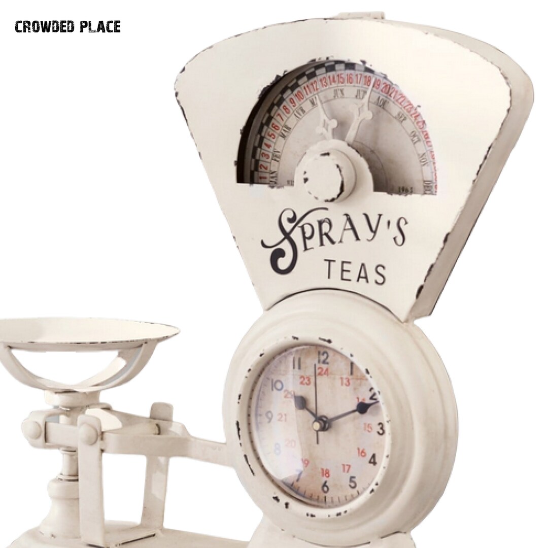 Scale Like Clock Retro Clock Styled Like a Kitchen Scale, Vintage Style Kitchen White ...